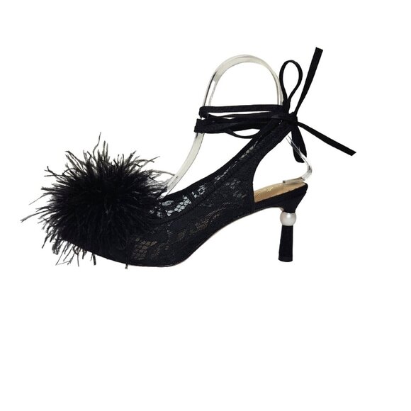 Antonio Melani Womens Size 6.5 Claire Ostrich Feathers Pom Ankle Wrap Pumps 303 - Picture 2 of 12